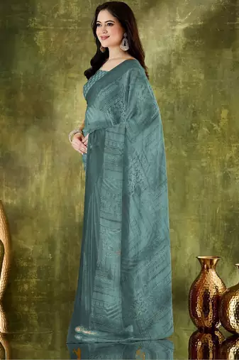 floral zari printed  chiffon ready to wear saree
