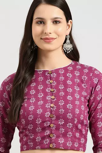Pink cotton sanganeri printed non padded blouse