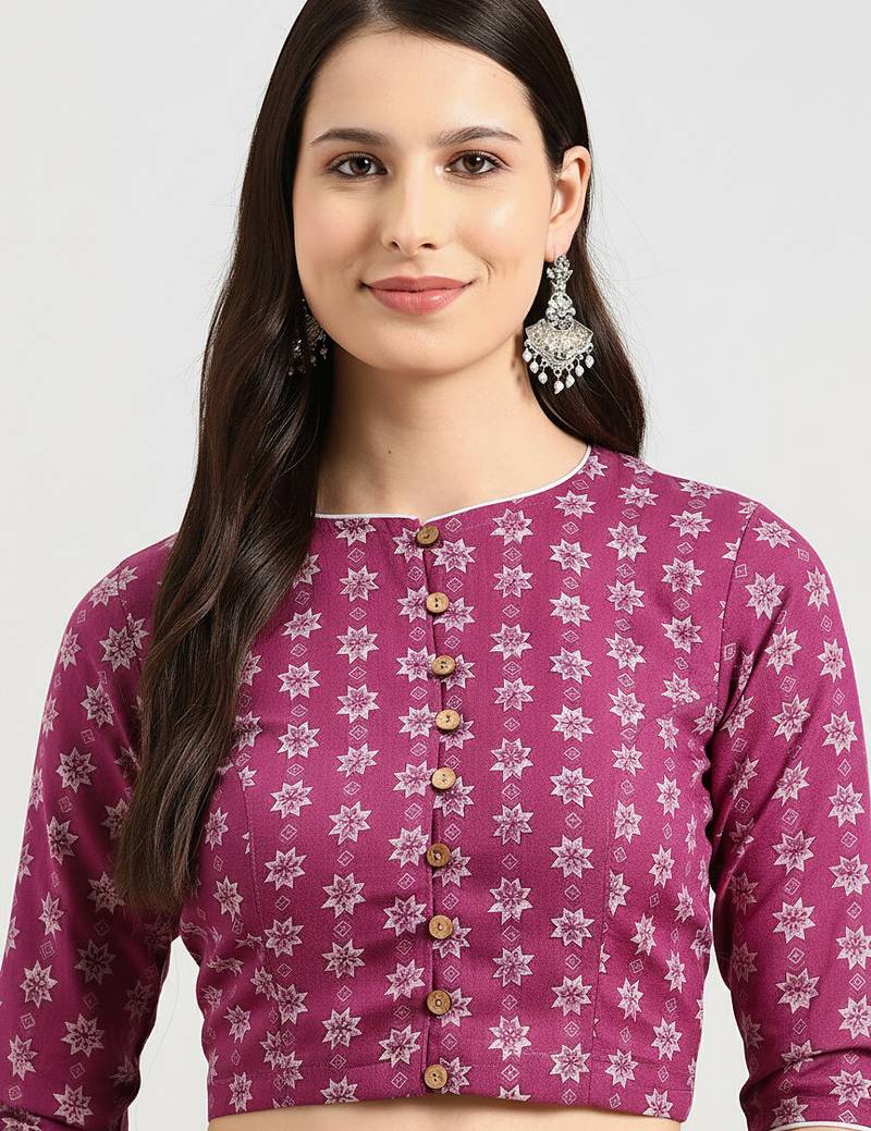 Pink cotton sanganeri printed non padded blouse