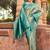 Women's turquoise soft banarasi silk blend zari woven saree with blouse