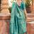 Women's turquoise soft banarasi silk blend zari woven saree with blouse