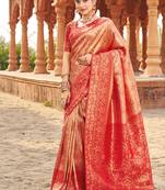 Women's red soft banarasi silk blend zari woven saree with blouse