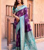 Purple soft banarasi silk blend zari woven saree with blouse