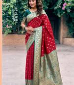 Red soft banarasi silk blend zari woven saree with blouse