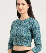 Green cotton sanganeri printed non padded blouse