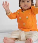 Marigold orange embroidered chanderi dhoti kurta set