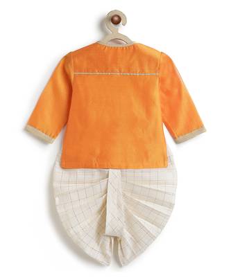 Marigold orange embroidered chanderi dhoti kurta set 3