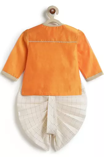 Marigold orange embroidered chanderi dhoti kurta set
