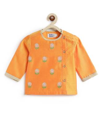 Marigold orange embroidered chanderi dhoti kurta set 4