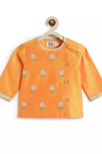 Marigold orange embroidered chanderi dhoti kurta set