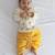 Off white floral embroidered cotton yellow dhoti kurta set