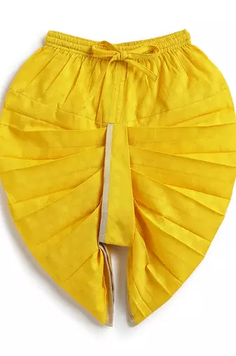 Off white floral embroidered cotton yellow dhoti kurta set