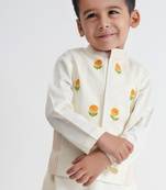 Off white floral embroidered cotton bundi jacket