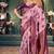 Light pink soft banarasi silk blend saree with purple zari border & blouse piece