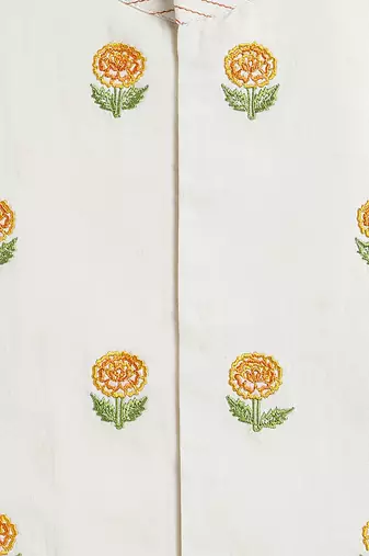 Off white floral embroidered cotton bundi jacket
