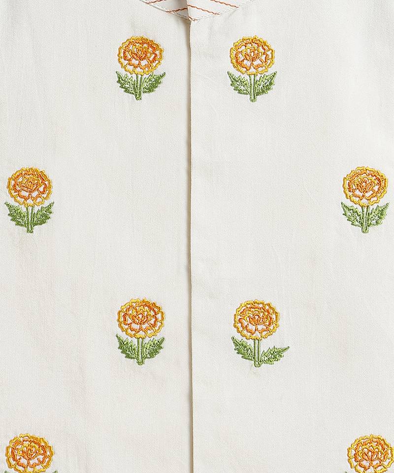 Off white floral embroidered cotton bundi jacket