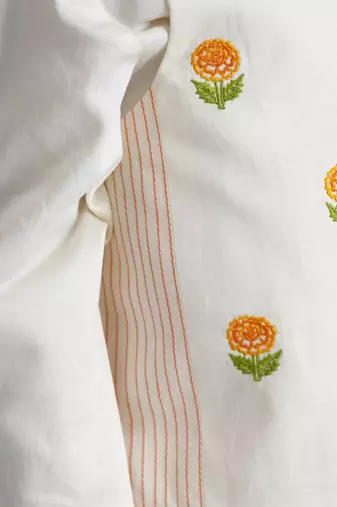 Off white floral embroidered cotton bundi jacket