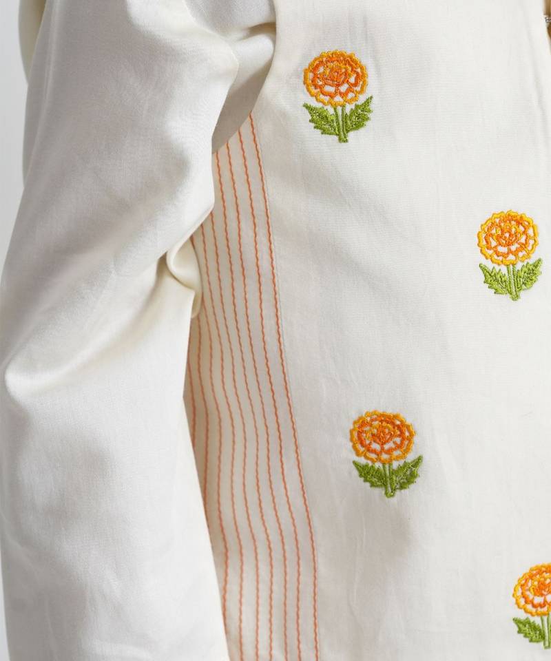 Off white floral embroidered cotton bundi jacket
