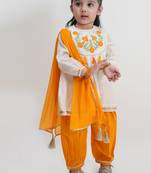 Off white floral embroidered cotton kurti set