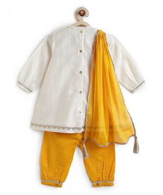 Off white floral embroidered cotton kurti set 3