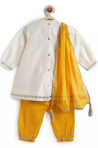 Off white floral embroidered cotton kurti set