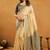 Beige cotton blend zari woven work saree with blouse piece