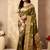 Mehendi green banarasi silk blend zari weaving saree with blouse piece
