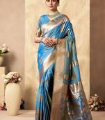 Light blue banarasi silk blend zari weaving saree with blouse piece