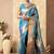 Light blue banarasi silk blend zari weaving saree with blouse piece