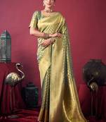Mint green soft banarasi tissue silk blend weaving saree with blouse piece