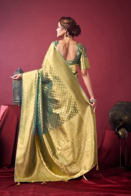 Mint green soft banarasi tissue silk blend weaving saree with blouse piece 3