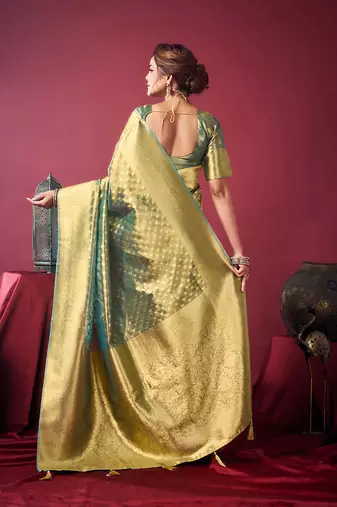 Mint green soft banarasi tissue silk blend weaving saree with blouse piece
