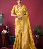 Mustard soft banarasi tissue silk blend weaving saree with blouse piece