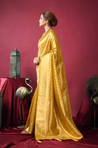 Mustard soft banarasi tissue silk blend weaving saree with blouse piece