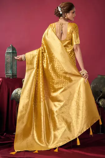 Mustard soft banarasi tissue silk blend weaving saree with blouse piece
