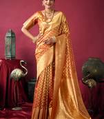 Orange soft banarasi tissue silk blend weaving saree with blouse piece