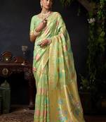 Light green organza khadi zari weaving saree with blouse piece