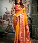 Mustard soft banarasi silk blend saree with blouse piece