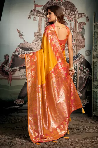 Mustard soft banarasi silk blend saree with blouse piece