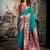Teal blue soft banarasi silk blend saree with blouse piece