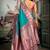 Teal blue soft banarasi silk blend saree with blouse piece