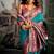 Teal blue soft banarasi silk blend saree with blouse piece