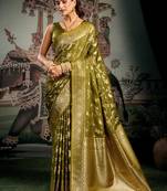 Olive green woven soft kanjivaram style silk blend saree for wedding