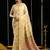 Cream handloom cotton blend geometric threadwork saree with blouse piece