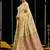 Cream handloom cotton blend geometric threadwork saree with blouse piece
