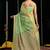 Light green handloom cotton blend geometric threadwork saree with blouse piece