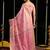Pink handloom cotton blend geometric threadwork saree with blouse piece