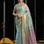 Sky blue handloom cotton blend geometric threadwork saree with blouse piece