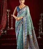 Light blue soft banarasi silk blend zari woven saree with blouse piece
