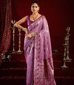 Lilac soft banarasi silk blend zari woven saree with blouse piece